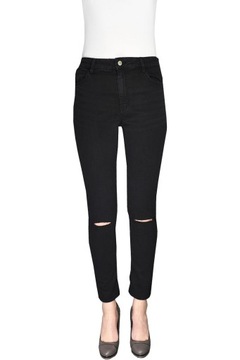 Mango Damskie Czarne Spodnie Jeansy Noa Rurki Skinny Dziury Bawełna S 36