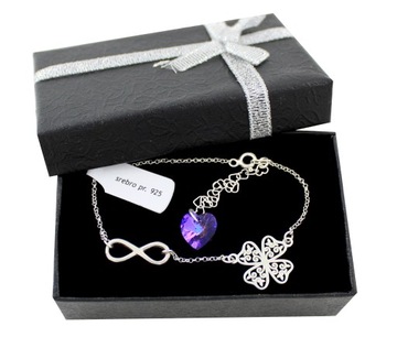BRANSOLETKA SREBRNA DAMSKA Z KONICZYNKĄ Z INFINITY + SWAROVSKI *DO WYBORU