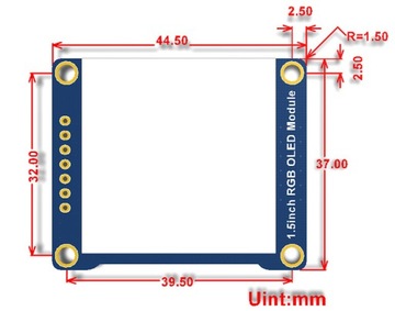 OLED-дисплей 1,5 дюйма RGB, 16-битный SPI с высоким уровнем цветопередачи