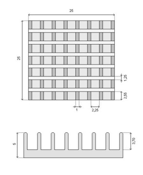 Radiator aluminiowy RAD20 R20 25x25x5 mm 1szt (145