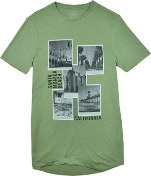 River Island Męska Oliwkowa Koszulka Męski T-Shirt z Nadrukiem Bawełna XS