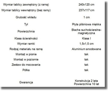 Белая магнитная доска для сухого стирания 240х120см.