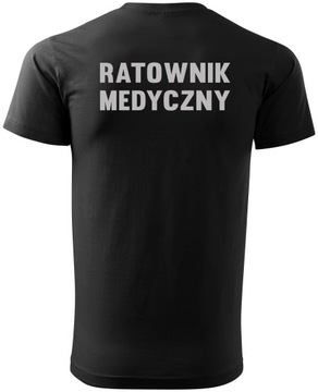 CZARNY T-SHIRT ODBLASKOWE LOGO RATOWNIK MEDYCZNY