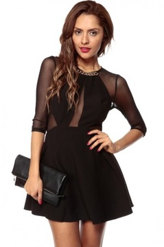 Rozkloszowana mała czarna sukienka siateczka XL 42