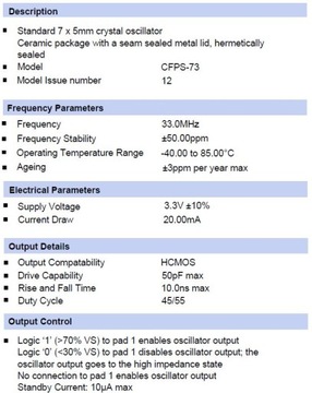 33MHz 3.3V Generator kwarcowy SMD 5x7 CFPS-73 .x1