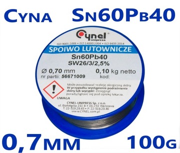 [1szt] CYNA 0,7mm 100g Sn60Pb40 spoiwo lutownicze