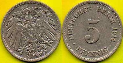 NIEMCY 5 Pfennig 1914 r. F