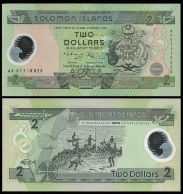 ~ Wyspy Salomona 2 dolary POLIMER CBSI P-23 UNC