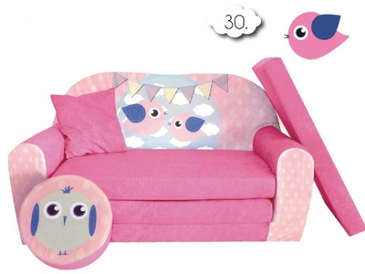 Sofa Kanapa Łóżko Dla Dzieci Rozkładana Bird Pink