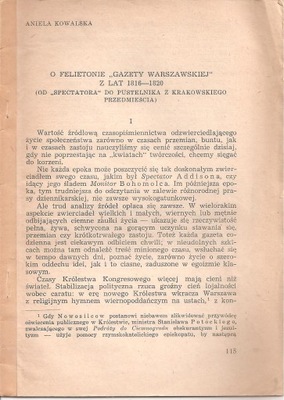 O FELIETONIE ,,GAZETY WARSZAWSKIEJ,,... A.Kowalska