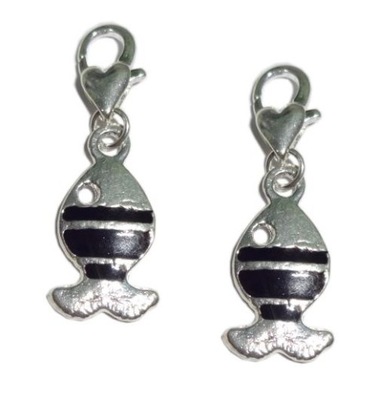 Ch1 EMALIOWANA ZAWIESZKA CHARMS CZARNA RYBKA 2szt RYBA