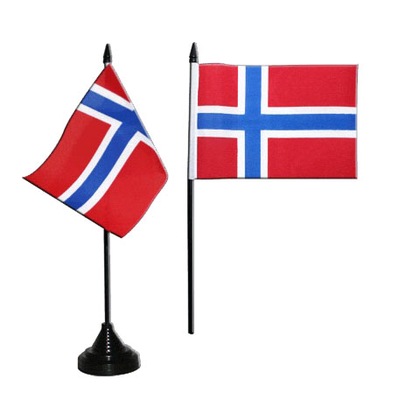 Flaga na biurko Norwegia 10x15 cm Stojak 30 cm Flagi Norwegii