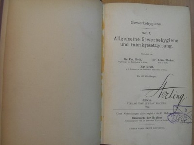 ALLGEMEINE GEWERBEHYGIENE 1894 autograf Sterling