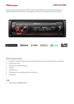 PIONEER MVH-S310BT RADIO BLUETOOTH MP3 FLAC iPod