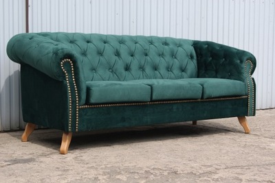 Kanapa Chesterfield PIKOWANA ozdobne pinezki 3 osobowa NOWOŚĆ welur