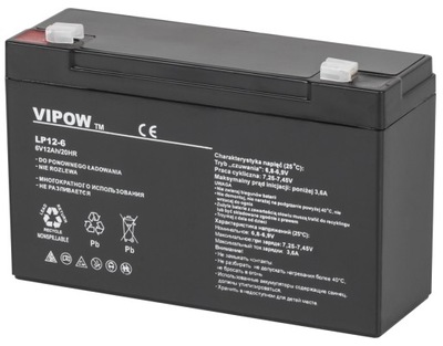 AKUMULATOR ŻELOWY 6V 12Ah VIPOW BEZOBSŁUGOWY
