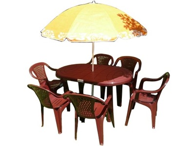 STÓŁ KRZESŁA MEBLE OGRODOWE 6+1 PARASOL