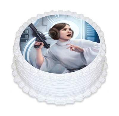 BARDZO GRUBY OPŁATEK NA TORT STAR WARS LEIA 20 CM