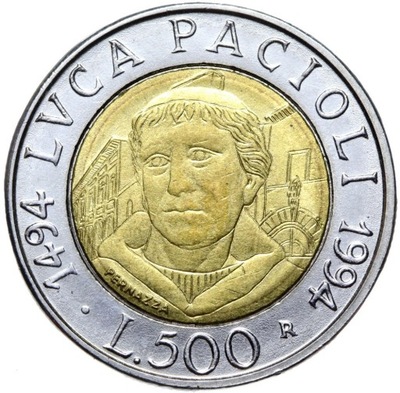 Włochy - 500 Lir 1994 - LUCA PACIOLI - BIMETAL