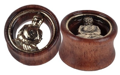 Plug tunel drewniany Buddha indyjski vintage 8mm