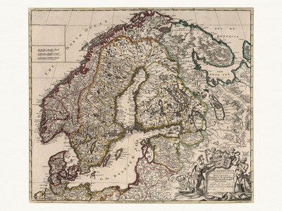 SZWECJA NORWEGIA bogato zdobiona mapa Senex 1721