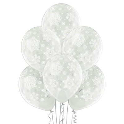 Balony transparentne Snowflakes śnieżynki śnieg 6szt