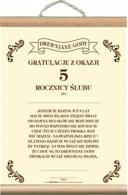 Dyplom karta ecru życzenia 5 Rocznica Ślubu Jubileusz pamiątka