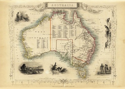 AUSTRALIA mapa ilustrowana Tallis 1851 r.
