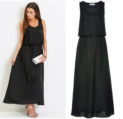 czarna ELEGANCKA zdobiona MAXI SUKIENKA L 40