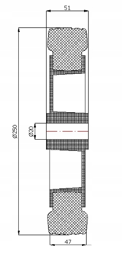 fi 250mm KOŁO KÓŁKA TWORZYWOWO GUMOWE -99T/20