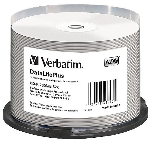 Verbatim CD-R для печати без удостоверения личности DataLifePlus, 50 шт.