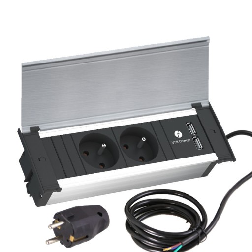 Лента 2x230V+2xUSB крышка INOX KAPSA BACHMANN