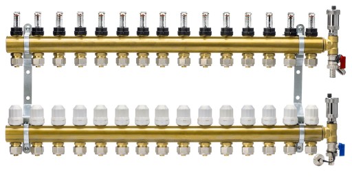 Коллектор на 15 контуров теплого пола, евроконус