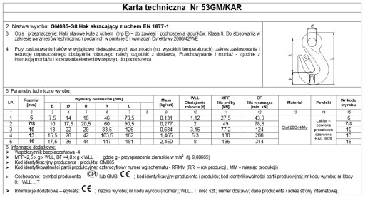 1 Х КРЮЧОК С УШИНОЙ 7/8 мм КЛАСС 8 EN 2T