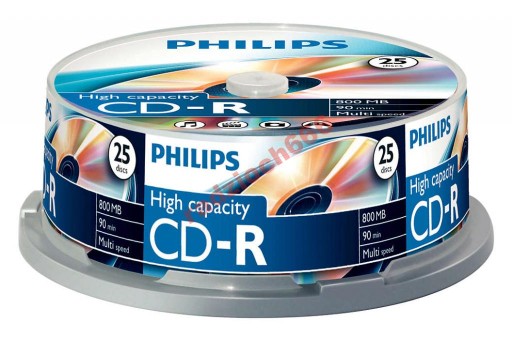 CD-R Philips 800 МБ, 25-дюймовый многоскоростной шпиндель CR8D8NB25/00