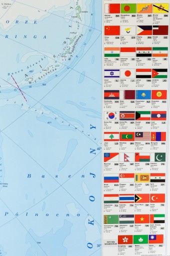 БОЛЬШАЯ ПОЛИТИЧЕСКАЯ И ФИЗИЧЕСКАЯ НАСТЕННАЯ КАРТА АЗИИ, ДВУСТОРОННЯЯ, 164 x 140 см.