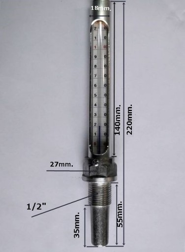 Вертикальный термометр 120°C 1/2