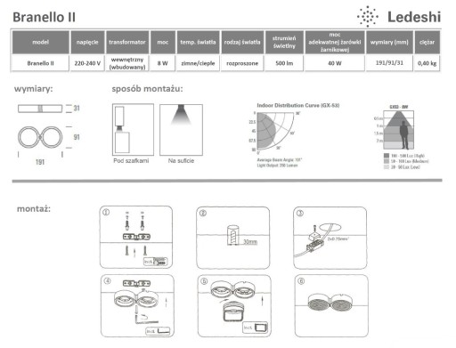 Ledeshi Branello II LED 8W lampa natynkowa -design