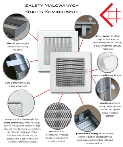 Kratka kominkowa wentylacyjna 17x37cm KREMOWA 37K