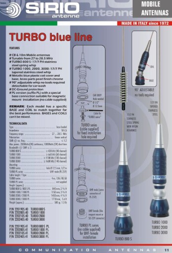 CB АНТЕННА SIRIO Turbo 1000PL + MAGN BASE 145MM