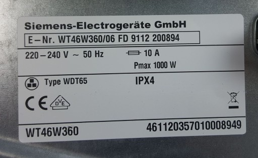 КОНДЕНСАЦИОННАЯ СУШИЛКА SIEMENS BlueTherm WT46W360