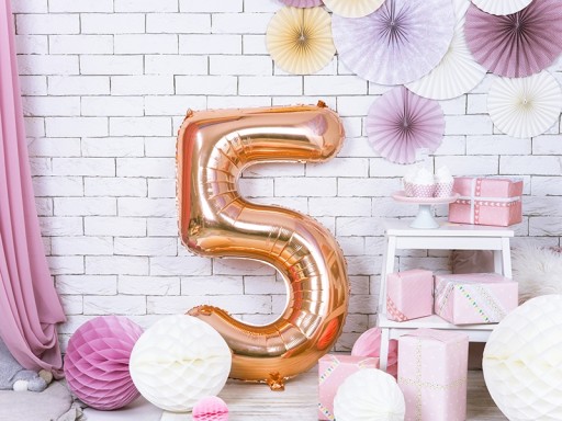 Balon foliowy CYFRA 5 różowo złoty 86cm ROSE GOLD