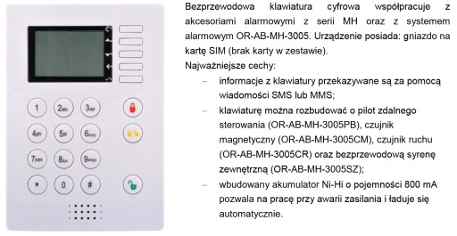 KLAWIATURA CYFROWA BEZPRZEWODOWA DO ALARMU MH