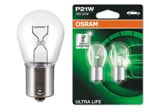 Лампа OSRAM P21W ULTRA LIFE, гарантия 4 года