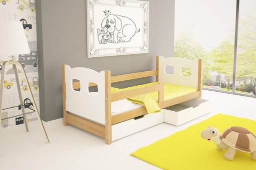 ŁÓŻKO drewniane HAPPY Miśki + MATERAC GRATIS!