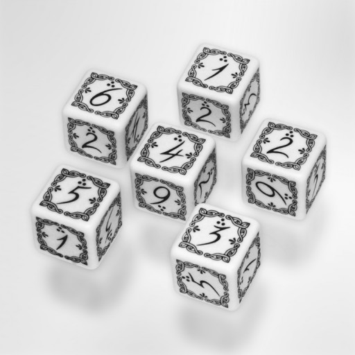 RPG DICE 6 X d6 - ELVIC DICE БЕЛЫЙ И ЧЕРНЫЙ