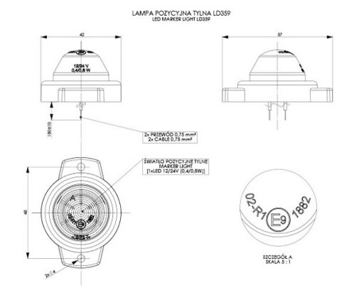 Красный задний габаритный фонарь OCZKO LED 12/24V LD 359