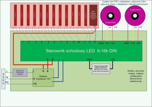 Светодиодный лестничный контроллер 6-16к DIN + извещатели E18-D80NK + деревянные крышки