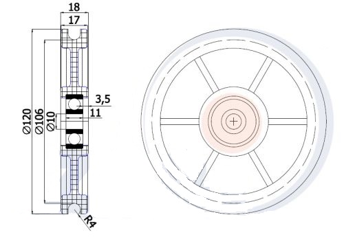 fi 120 ROPE ROLLER FI 8 канатных роликов и шкивов