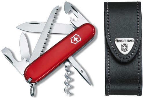 Victorinox 1.3613, Карманный нож Camper + кожаный чехол 4.0520.3, 91 мм красный